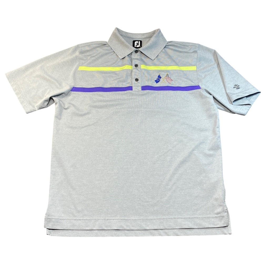 FootJoy Mens Grey‎ Ryder Cup USA EU Flags Golf Polo Shirt Large